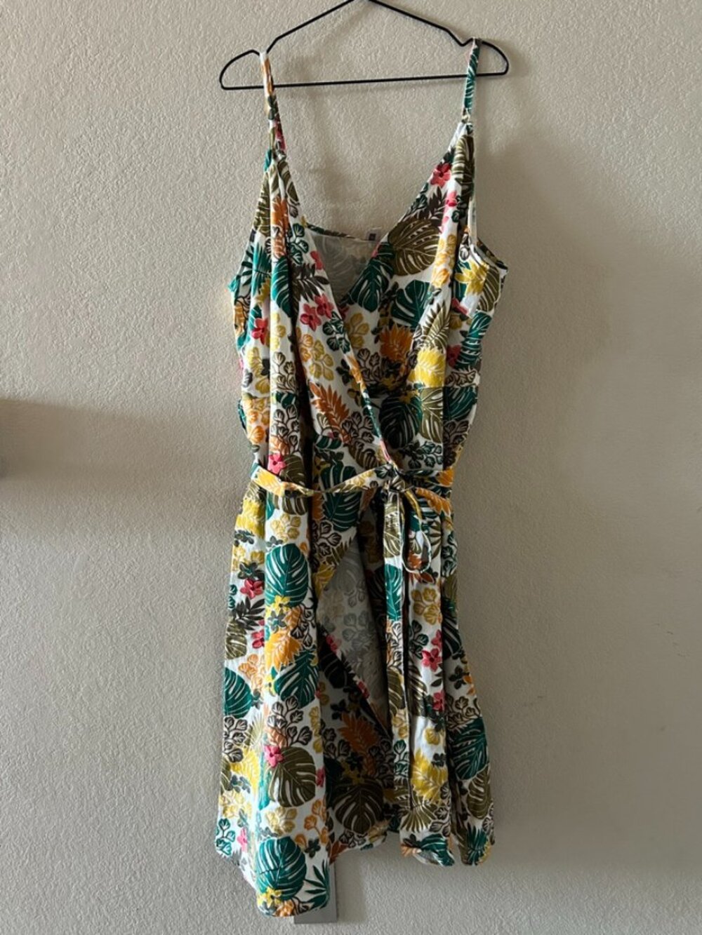 NEW Ann Taylor LOFT Beach Tropical Print Midi Wrap Linen Blend Dress Size 18